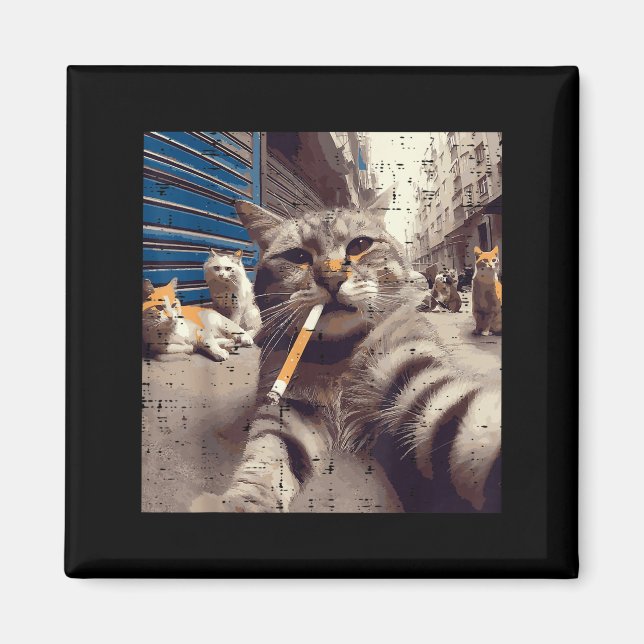 Cat Gangster Street Cats Selfie Funny Meme Humor M Magnet (Front)