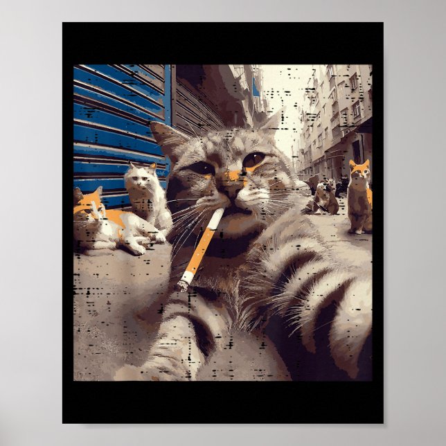 Cat Gangster Street Cats Selfie Funny Meme Humor M Poster (Front)