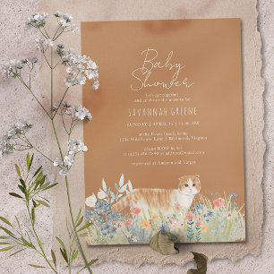Cat Garden Burnt Orange Neutral Baby Shower Invitation