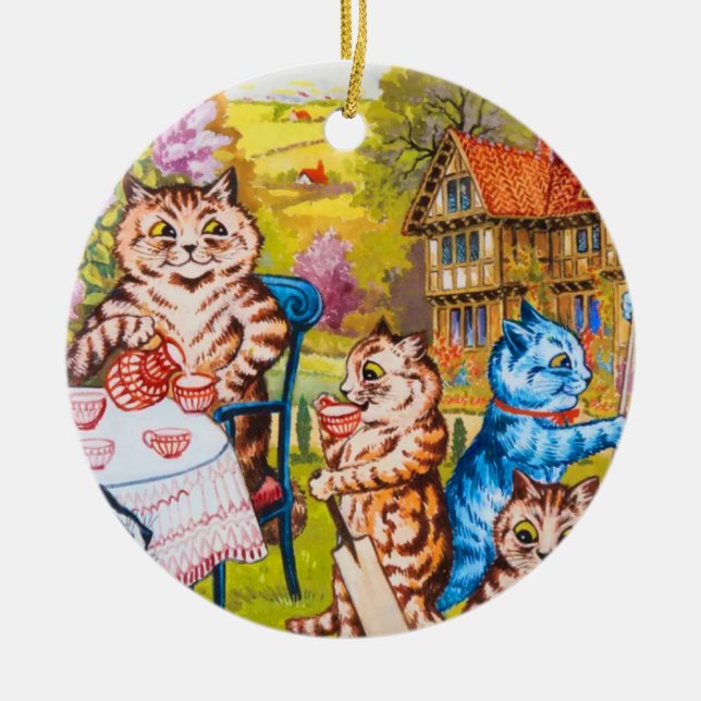 Cat Garden Party Ceramic Tree Decoration (Front)