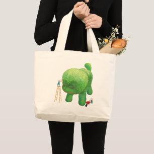 Cat Gardeners and Green Animal Bush Large Tote Bag