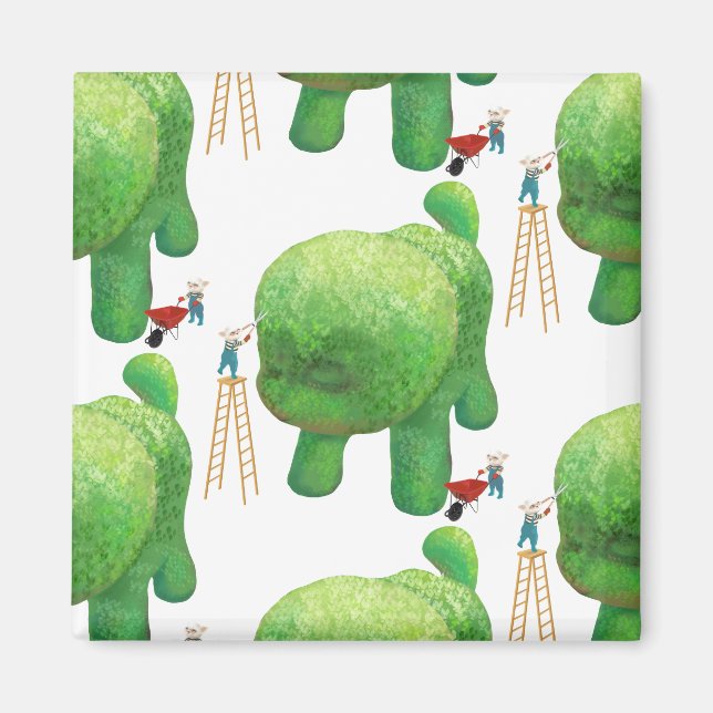 Cat Gardeners and Green Animal Bush Magnet (Front)