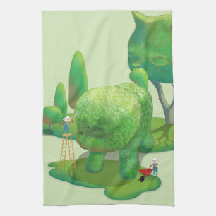 Cat Gardeners and Green Animal Bush Tea Towel