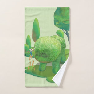 Cat Gardeners Green Topiary Animal Surreal Hand Towel