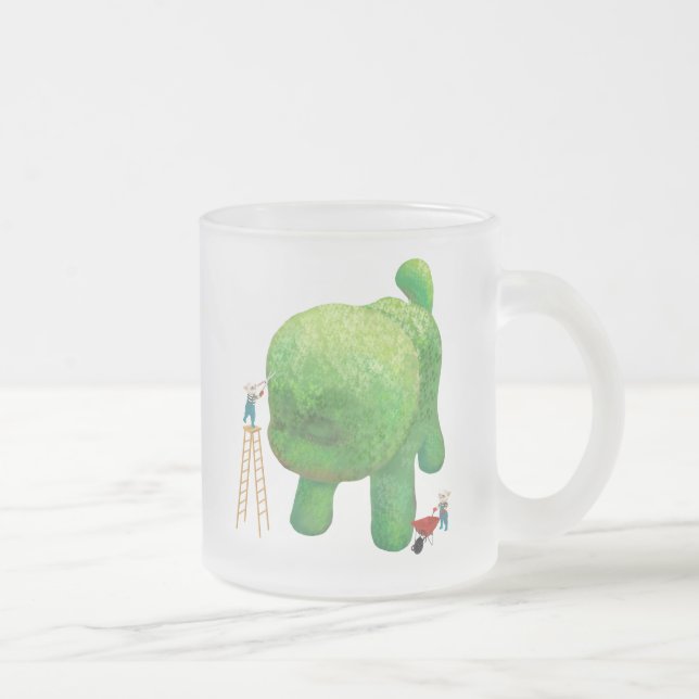 Cat Gardeners: Topiary Puppy Green Thumb Art Frosted Glass Coffee Mug (Right)