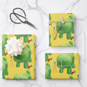 Cat Gardeners: Topiary Puppy Green Thumb Art Wrapping Paper Sheet