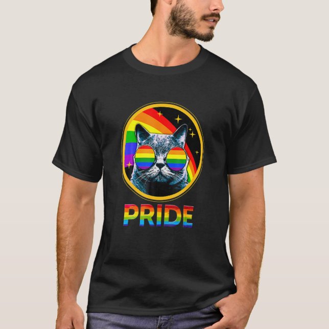 Cat Gay Pride LGB Rainbow Sunglasses LGBQ Rainbow T-Shirt (Front)
