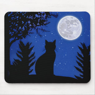 Cat Gazing at the Full Moon Mouse Mat