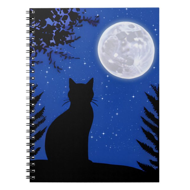 Cat Gazing at the Full Moon Notebook (Front)