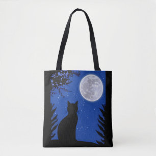 Cat Gazing at the Full Moon  Tote Bag