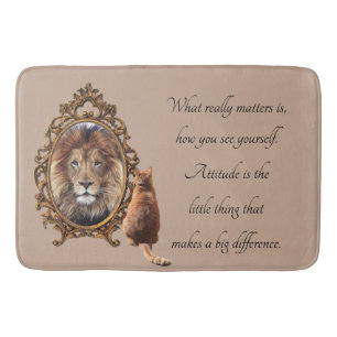 Cat Gazing Mirror Lion Inspirational Text Vintage Bath Mat