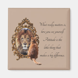 Cat Gazing Mirror Lion Inspirational Text Vintage  Magnet