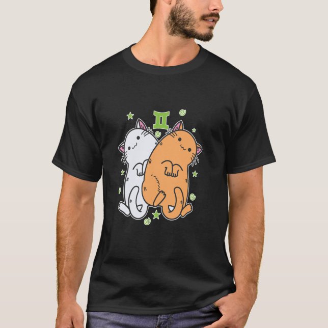 Cat Gemini Zodiac Sign T-Shirt (Front)