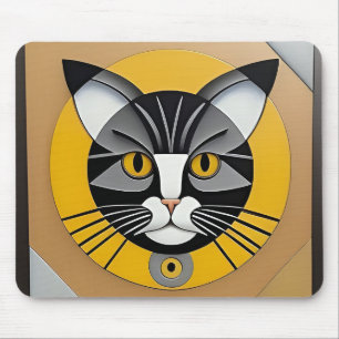 Cat Geometric Artwork Mouse Mat
