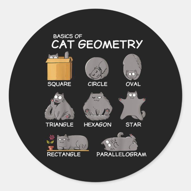 Cat Geometry Math Funny Cat Gifts For Cat Dad, Cat Classic Round Sticker (Front)