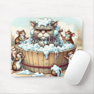 Cat Getting A Bath Mouse Mat