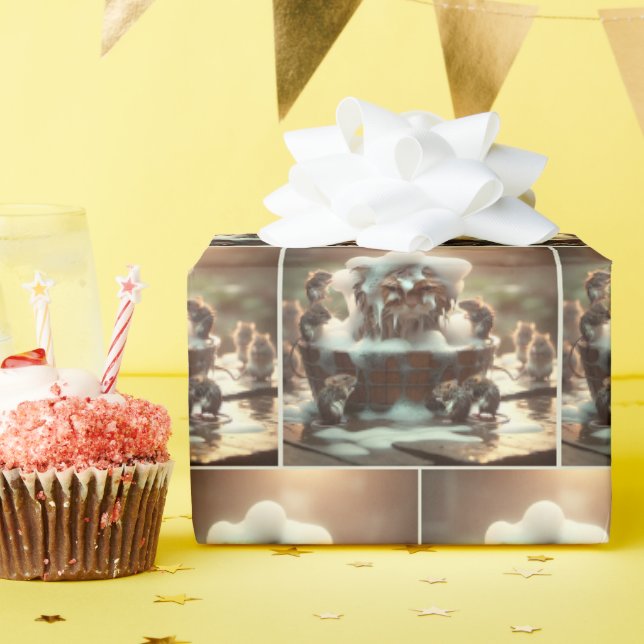 Cat Getting A Bath Wrapping Paper (Birthday Party)