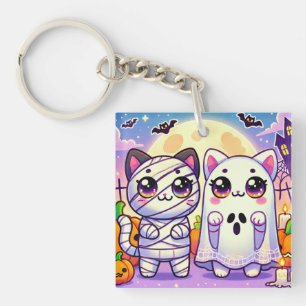 Cat Ghost and Cat Mummy Key Ring