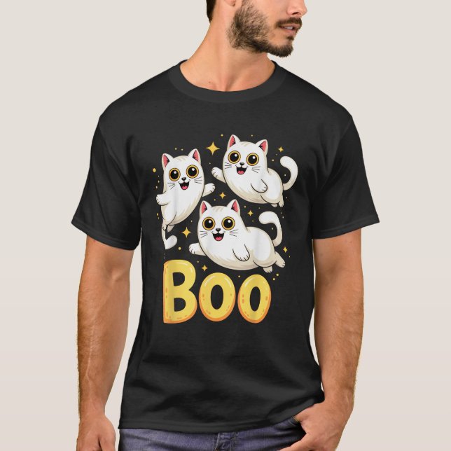 CAT Ghost Boo Cute Kitty Cats Lover Halloween Wome T-Shirt (Front)