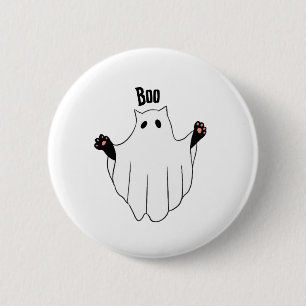 Cat Ghost Boo Halloween Funny Spooky Black Cat 6 Cm Round Badge