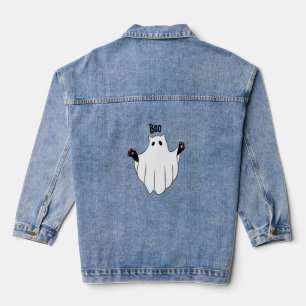 Cat Ghost Boo Halloween Funny Spooky Black Cat Denim Jacket