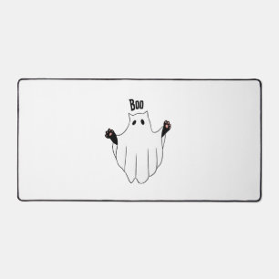 Cat Ghost Boo Halloween Funny Spooky Black Cat Desk Mat