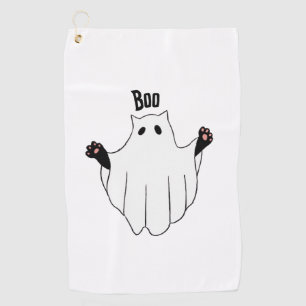 Cat Ghost Boo Halloween Funny Spooky Black Cat  Golf Towel