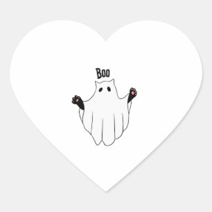 Cat Ghost Boo Halloween Funny Spooky Black Cat Heart Sticker