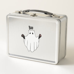 Cat Ghost Boo Halloween Funny Spooky Black Cat  Metal Lunch Box