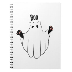 Cat Ghost Boo Halloween Funny Spooky Black Cat Notebook