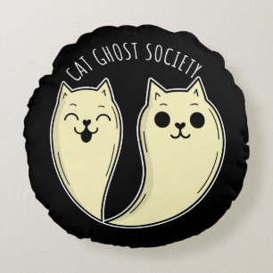 Cat Ghost Society Spooky Funny Pet Halloween Round Cushion