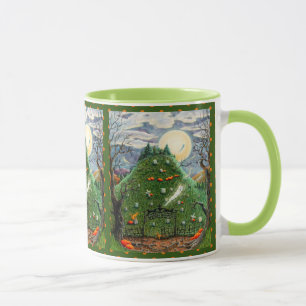 CAT GHOSTS IN NINE LIVES CEMETERY, SPOOKY FOLK ART MUG