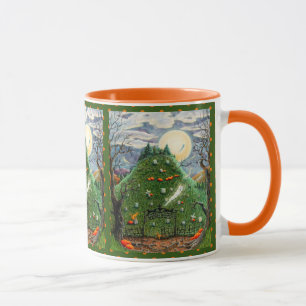 CAT GHOSTS IN NINE LIVES CEMETERY, SPOOKY FOLK ART MUG