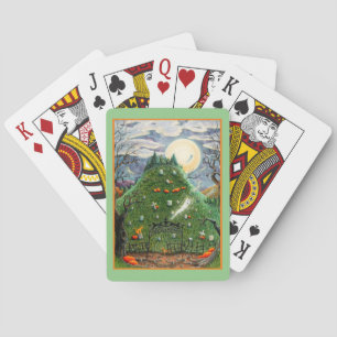 CAT GHOSTS IN NINE LIVES CEMETERY, SPOOKY FOLK ART PLAYING CARDS