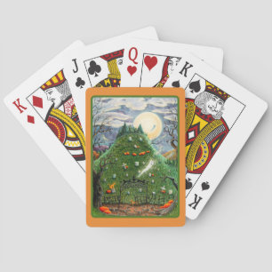 CAT GHOSTS IN NINE LIVES CEMETERY, SPOOKY FOLK ART PLAYING CARDS