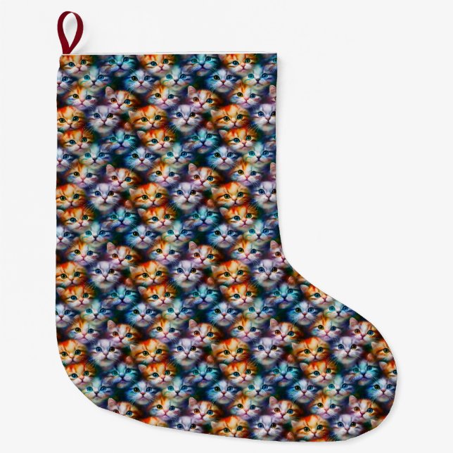 Cat Gift | Cute Cat Faces Large Christmas Stocking (Front)