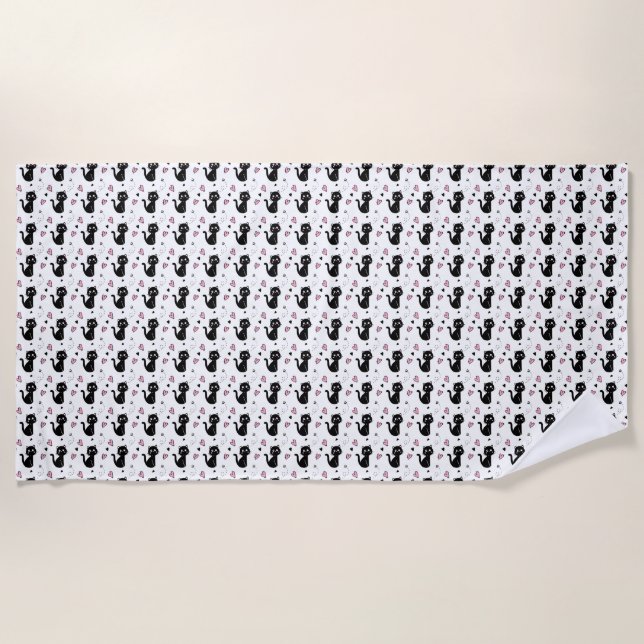 Cat Gift | Cute Cat Pattern Seamless Background Beach Towel (Front)