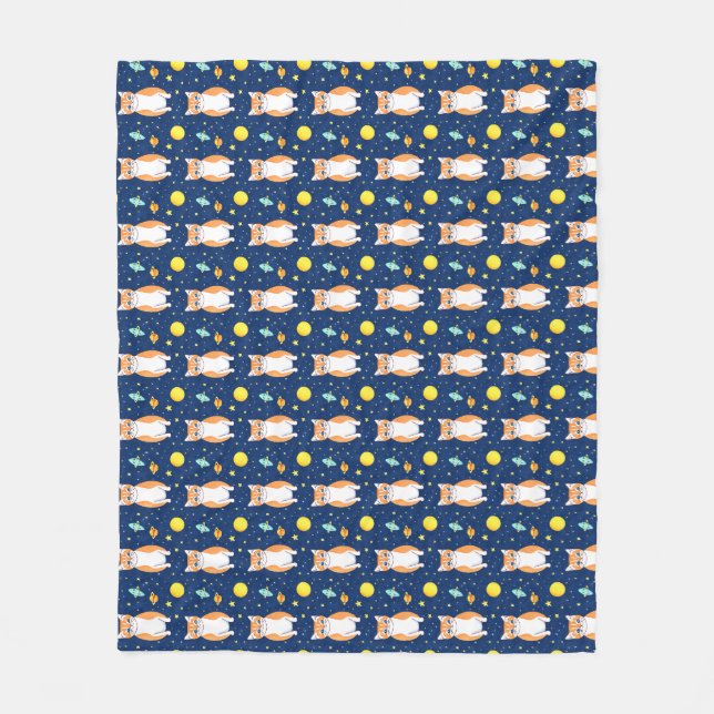Cat Gift | Space Cat Pattern Graphic Fleece Blanket (Front)
