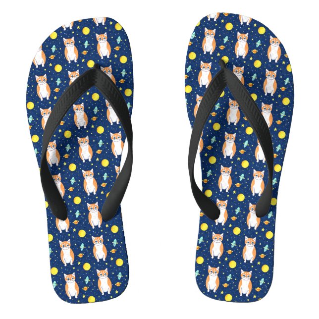 Cat Gift | Space Cat Pattern Graphic Flip Flops (Footbed)