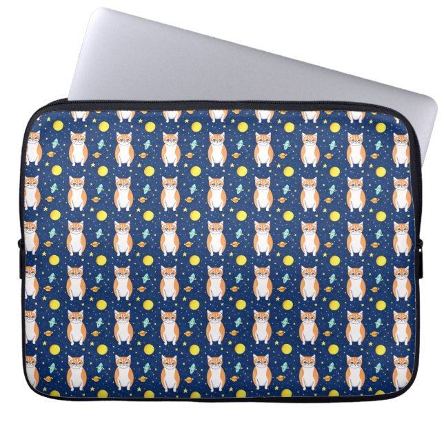 Cat Gift | Space Cat Pattern Graphic Laptop Sleeve (Front)