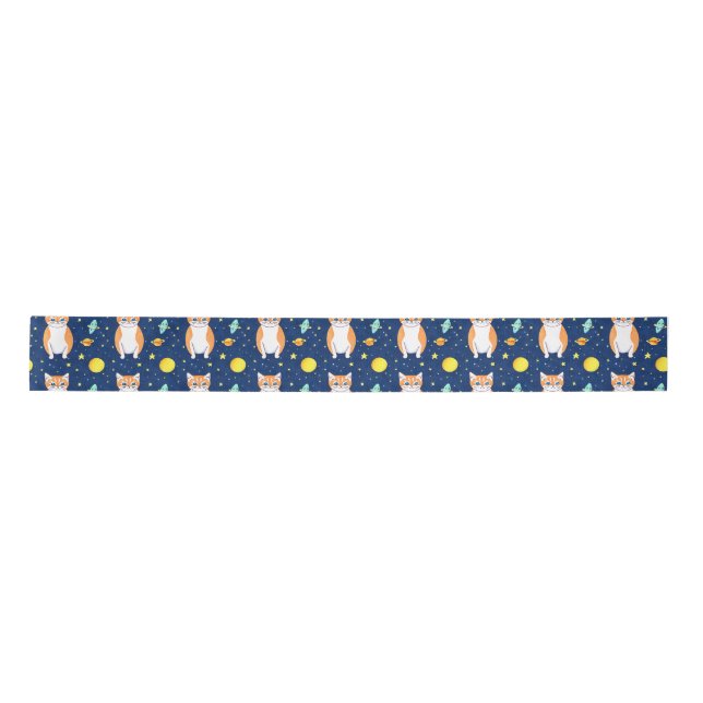 Cat Gift | Space Cat Pattern Graphic Satin Ribbon (Front)