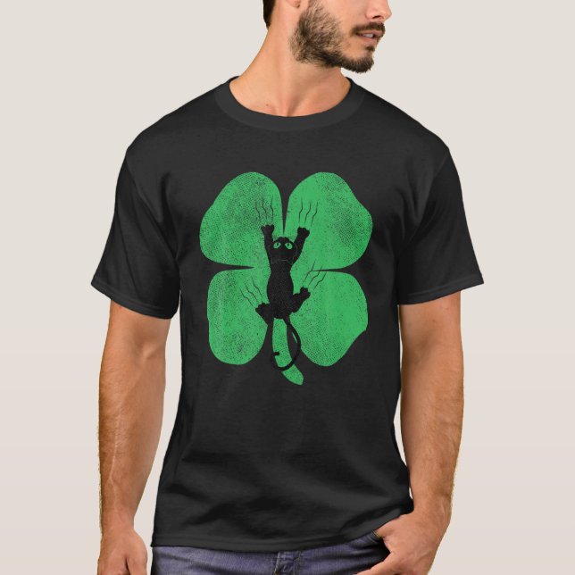 Cat Gift St. Patrick's Day Shamrock Clover Irish C T-Shirt (Front)