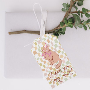 Cat Gift Tag, Checkered Hand-drawn Cat Thank you Tags
