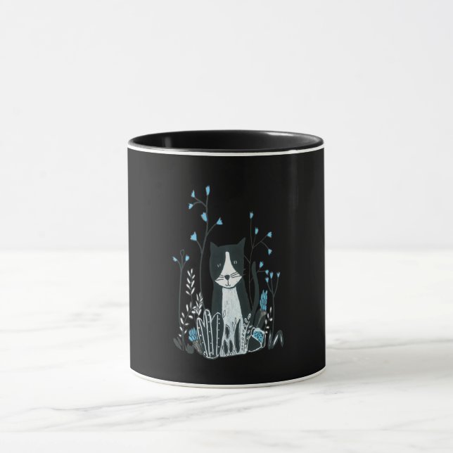 Cat Gift |The Cat Alone Flower Blue Gift Cat Lover Mug (Center)