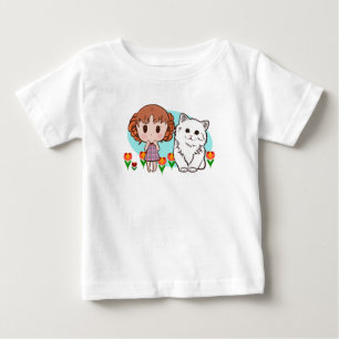 cat, girl and tulips baby T-Shirt