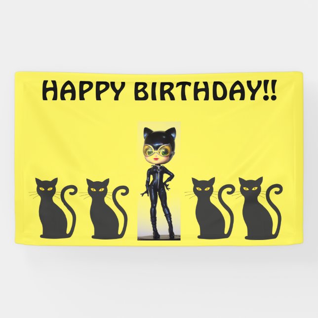 CAT GIRL BIRTHDAY BANNER, PERSONALIZE BANNER (Horizontal)