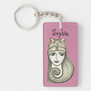 Cat Girl Pink Personalised Keychain