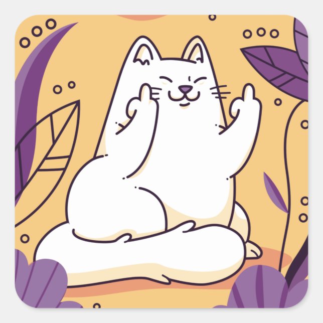 Cat giving the finger square sticker (Front)