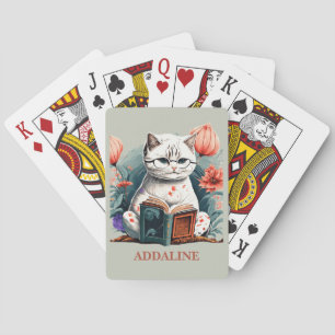Cat Glasses Reading Book Name Playing Cards