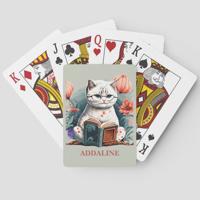 Cat Glasses Reading Book Name  Playing Cards (Back)